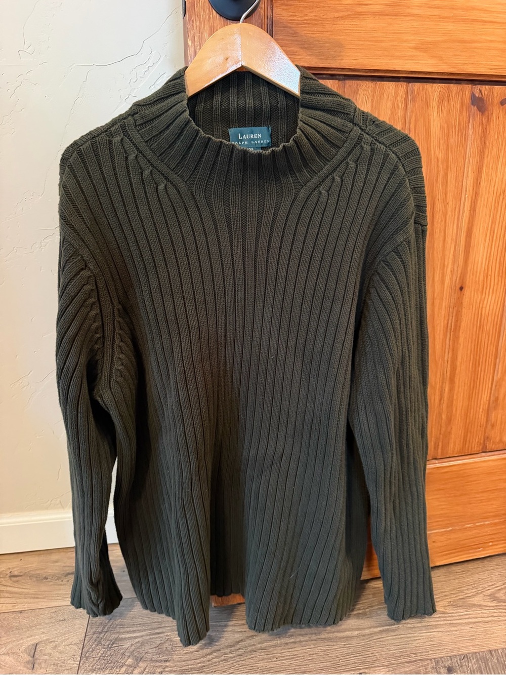 EUC Lauren Ralph Lauren Olive Green Ribbed Mock Neck Cotton Sweater Size 3X